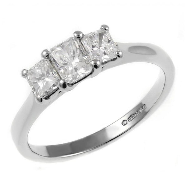 Platinum 0.84ct D VVS2 EGL radiant cut diamond 3 stone ring
