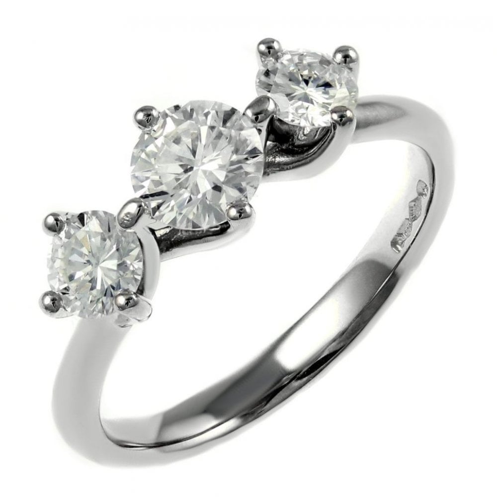 Platinum 1.03ct E VS2 GIA round brilliant 3 stone diamond ring