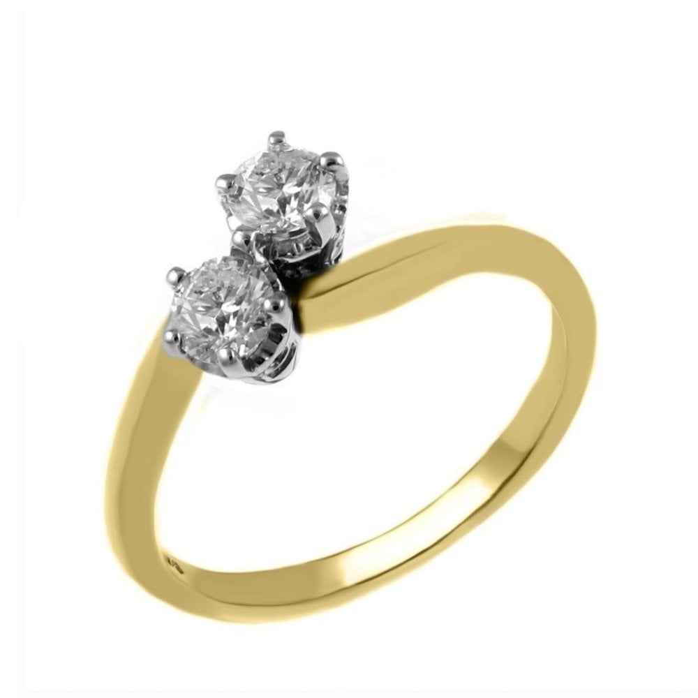 18ct yellow gold 0.50ct F VS2 GIA diamond 2 stone twist ring
