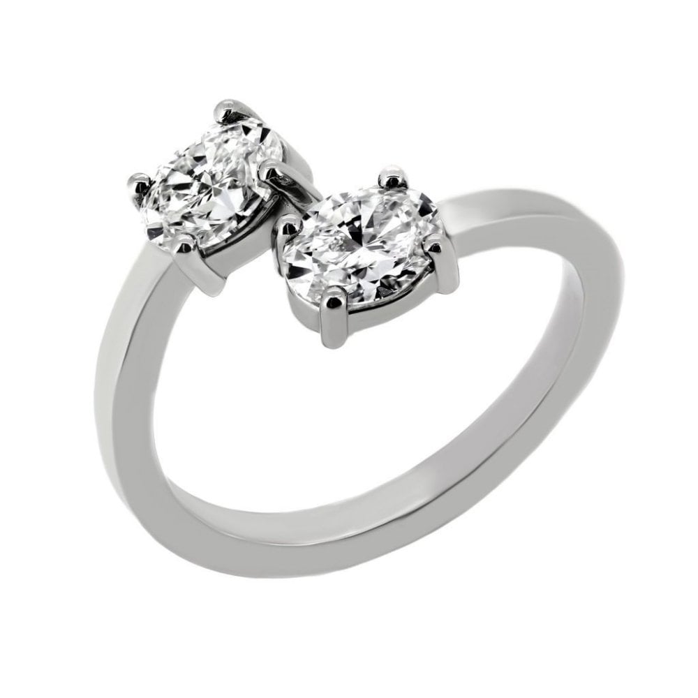 Platinum 1.40ct D VVS2 GIA oval cut diamond 2 stone ring