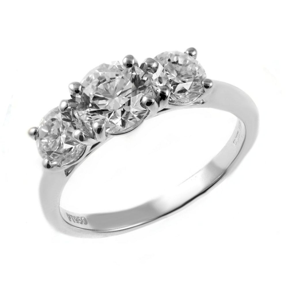 Platinum 2.03ct F SI2 IGI round brilliant diamond 3 stone ring