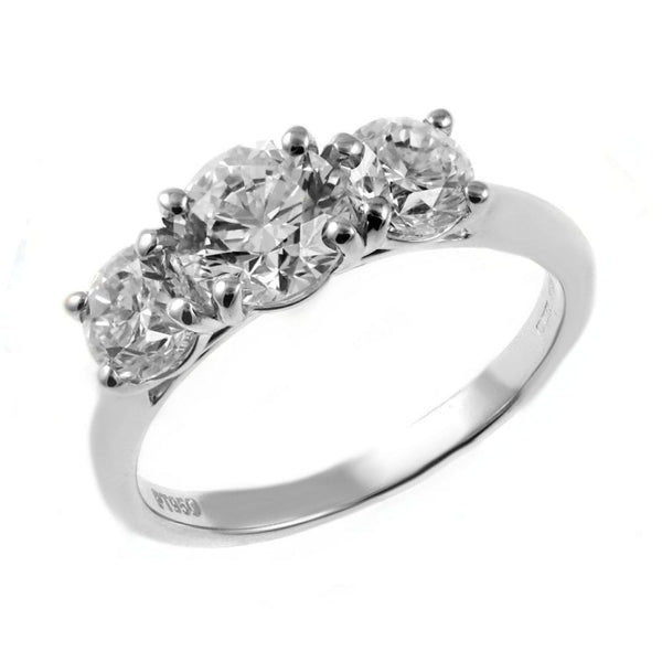 Platinum 2.03ct F SI2 IGI round brilliant diamond 3 stone ring