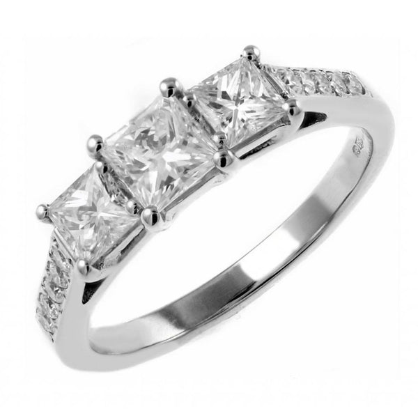 Platinum 1.15ct F VS1 EGL princess cut 3 stone diamond ring