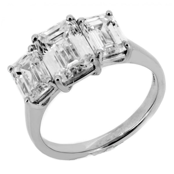 Platinum 4.07ct E VS1/2 GIA emerald cut diamond 3 stone ring