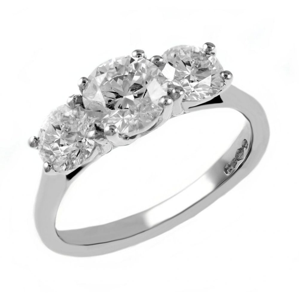 Platinum 2.00ct D Vs1 Gia Round Brilliant 3 Stone Diamond Ring