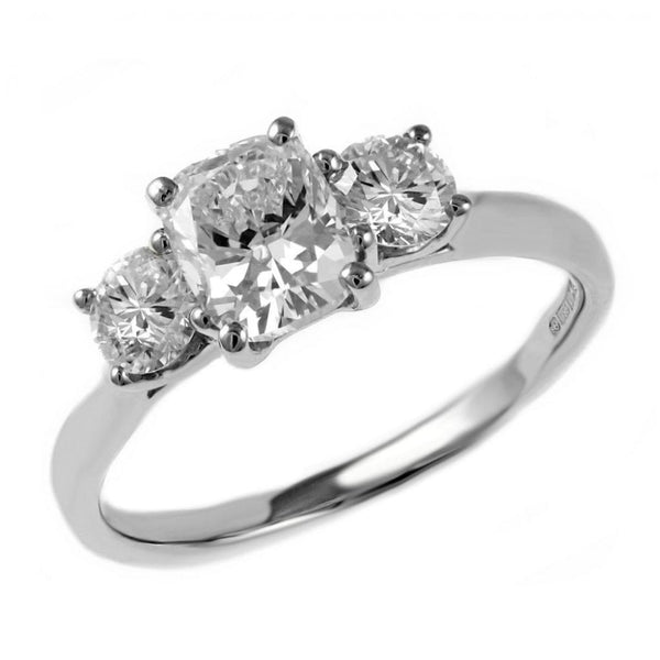 Platinum 1.52ct D SI1 GIA cushion & round diamond 3 stone ring
