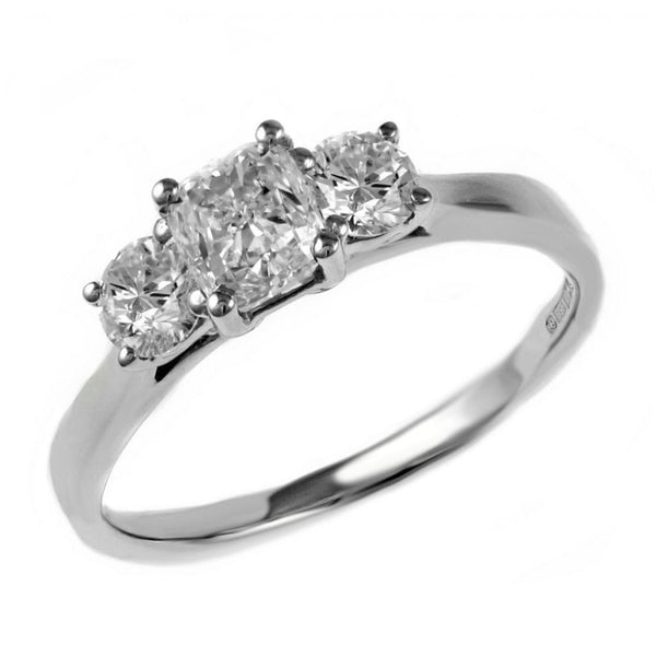 Platinum 1.11ct D VVS2 GIA cushion & round diamond 3 stone ring