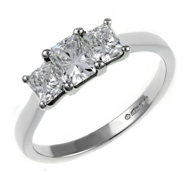 Platinum 1.16ct D VVS2 EGL radiant cut 3 stone diamond ring