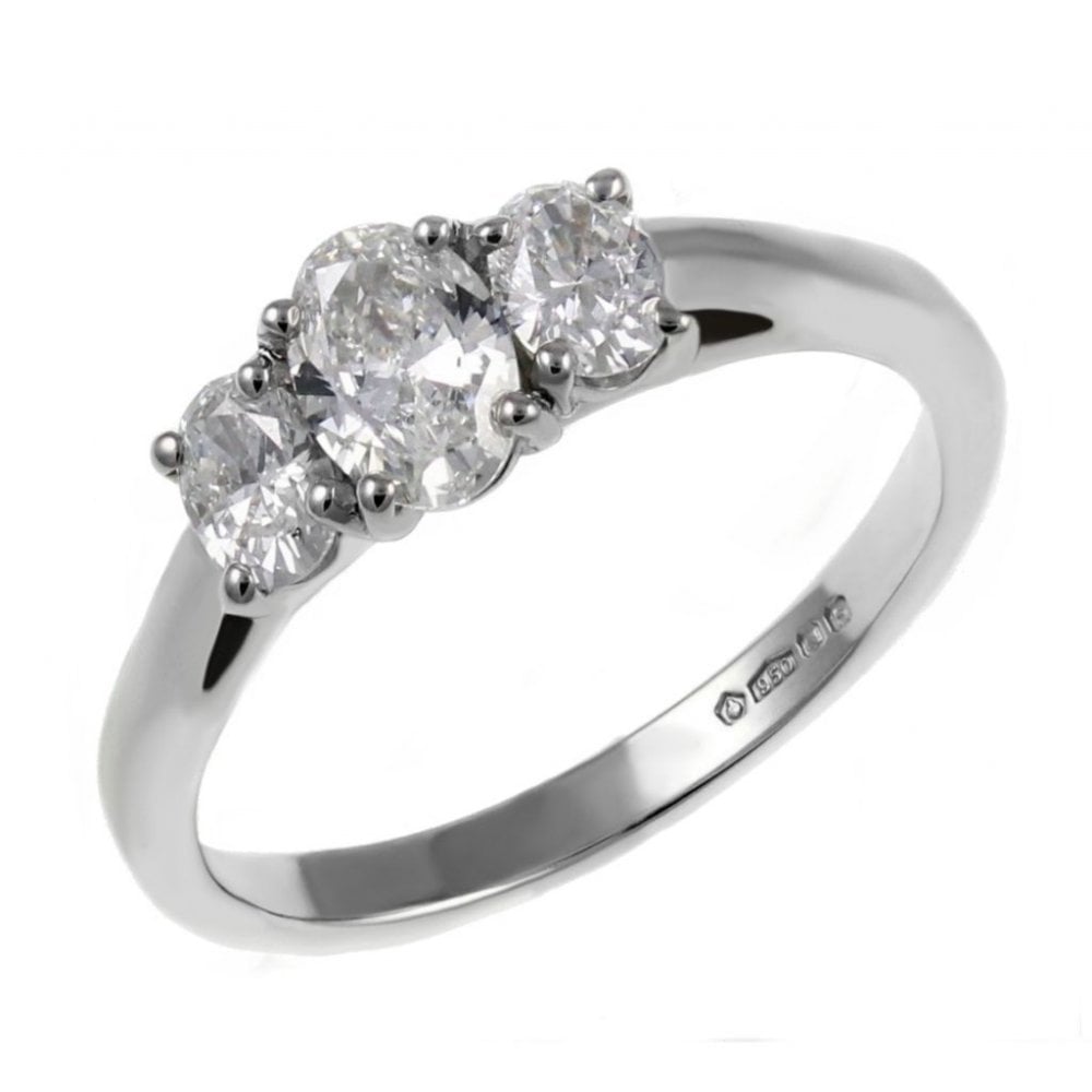 Platinum 0.77ct oval diamond 3 stone ring