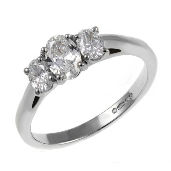Platinum 0.77ct oval diamond 3 stone ring