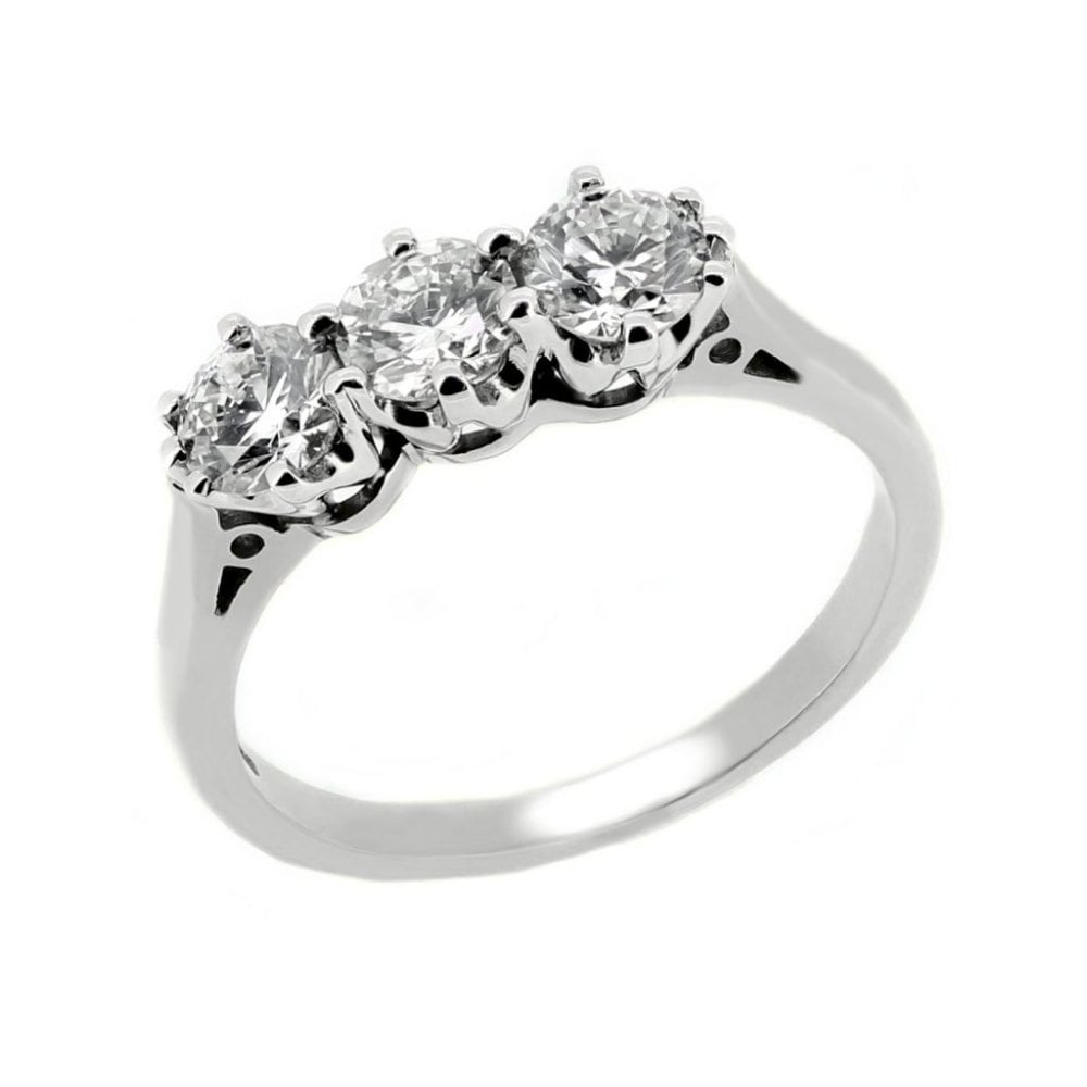 Platinum 1.00ct 3 stone round brilliant cut diamond ring