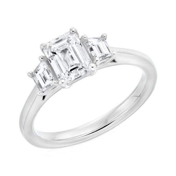 Platinum 1.00ct F VVS1 GIA emerald cut diamond 3 stone ring