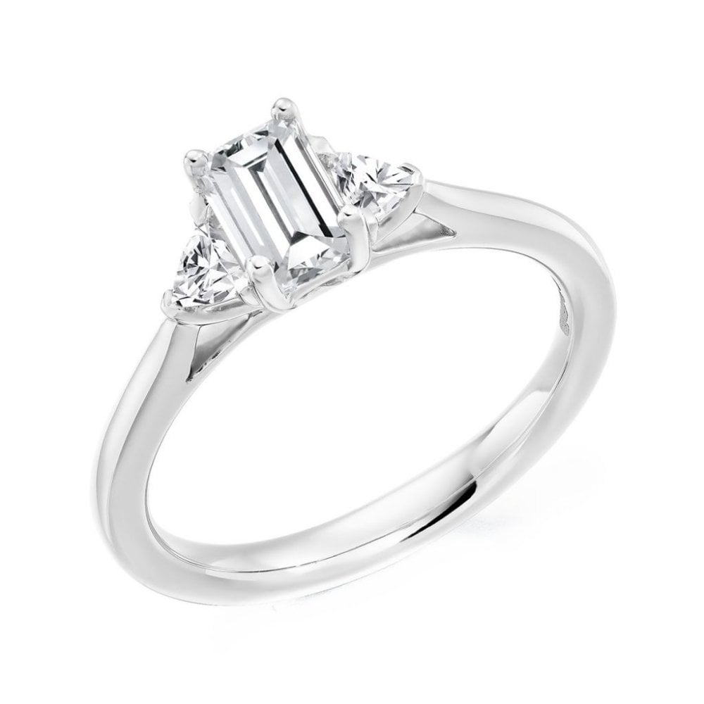 Platinum 0.70ct F VS1 GIA emerald cut diamond 3 stone ring