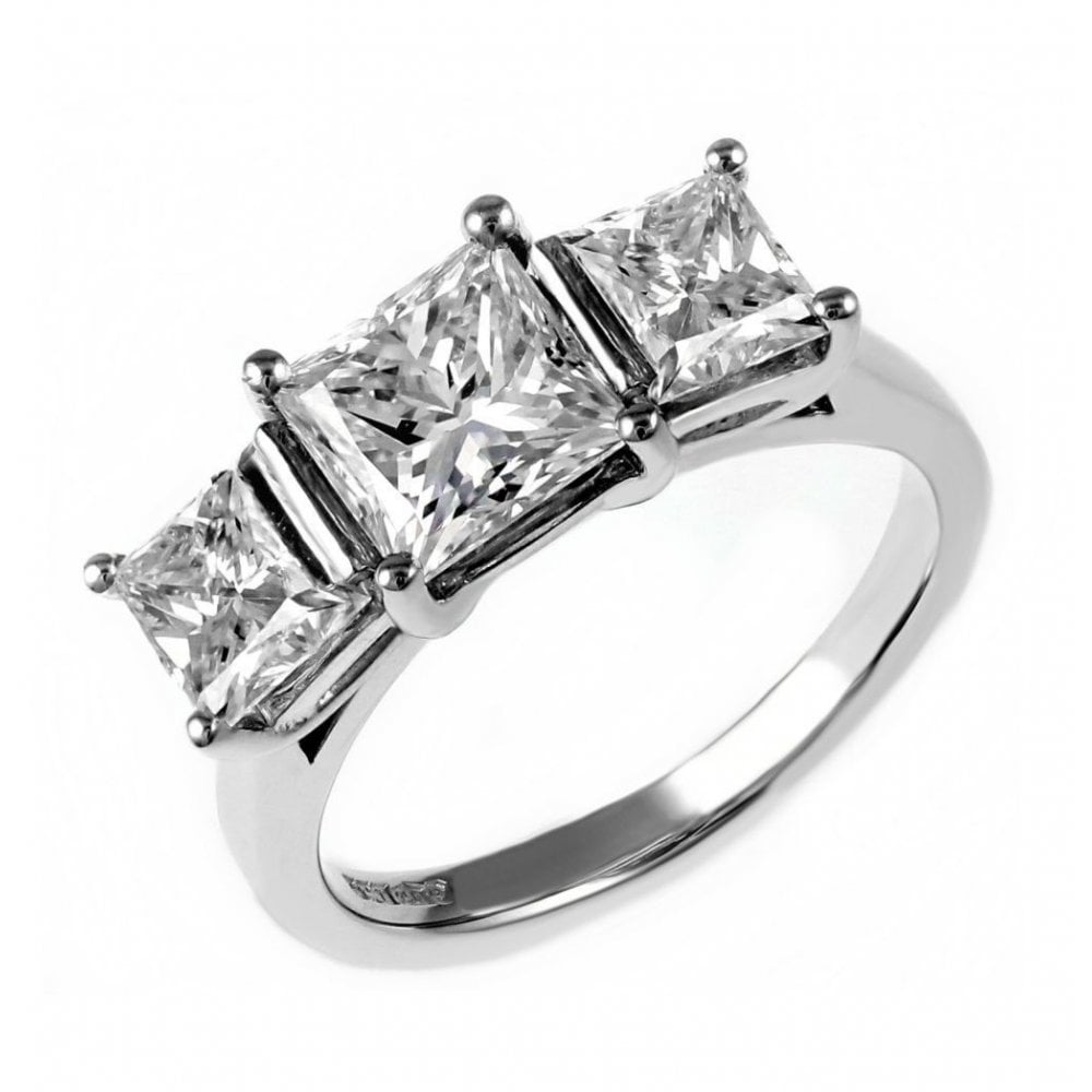 Platinum 3.06ct D VVS2 IGL princess cut diamond 3 stone ring