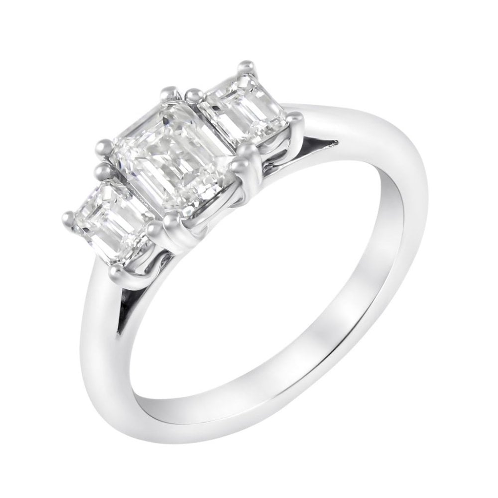 Platinum 1.50ct F VS2 GIA emerald cut diamond 3 stone ring