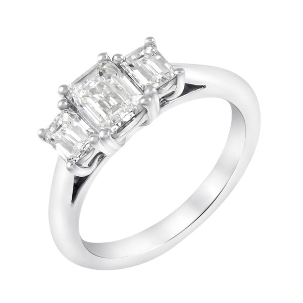 Platinum 1.50ct F VS2 GIA emerald cut diamond 3 stone ring