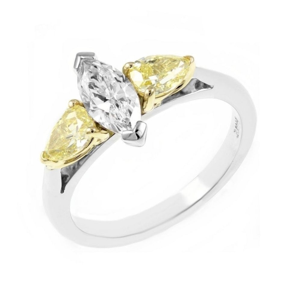Platinum 1.14ct GIA fancy yellow diamond 3 stone ring