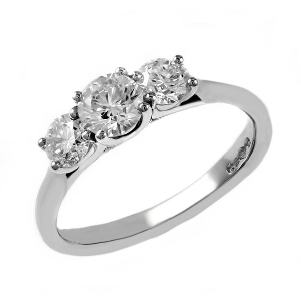 Platinum 0.83ct E VS1 IGL round brilliant 3 stone diamond ring