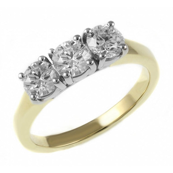 18ct yellow gold 1.25ct round brilliant diamond 3 stone ring