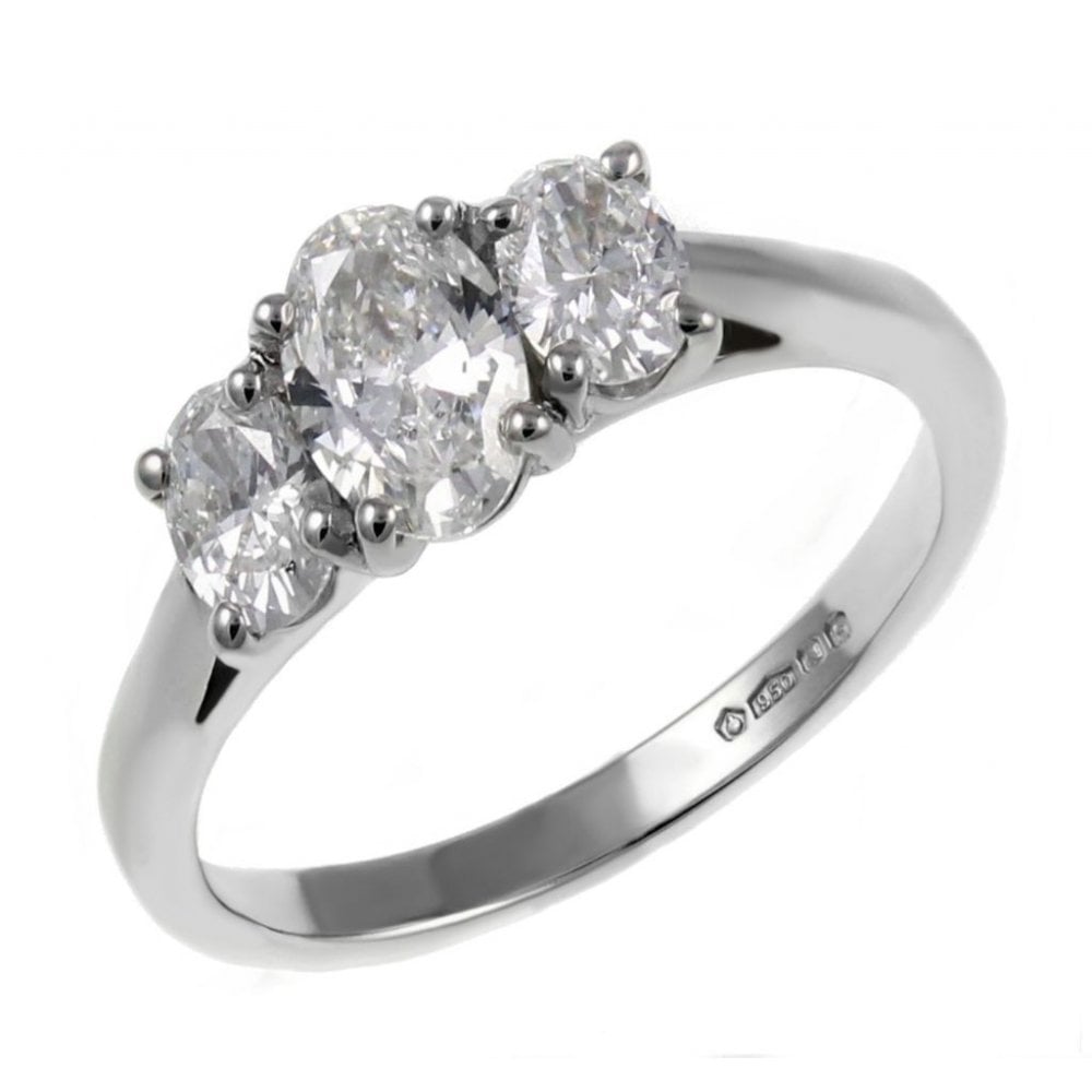 Platinum 1.00ct D VS2  GIA oval diamond 3 stone ring