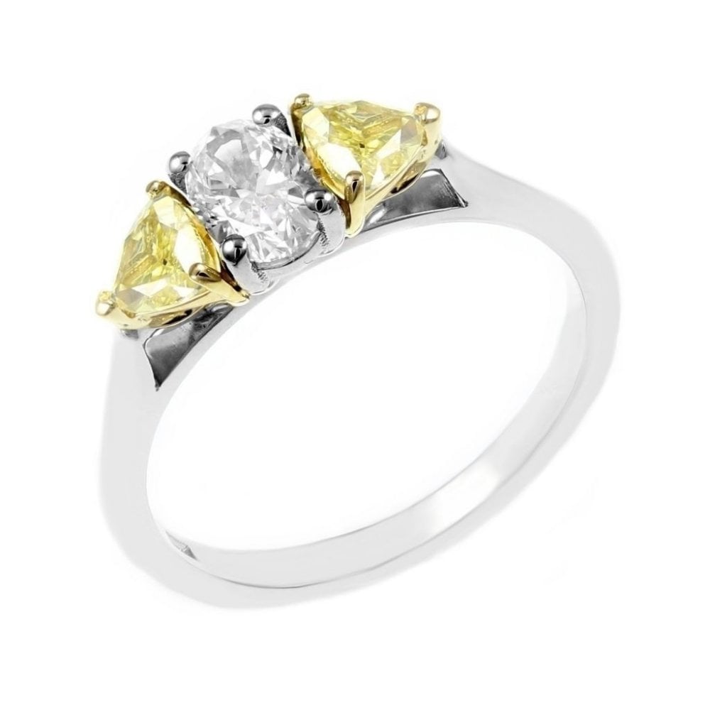 Platinum 1.08ct GIA fancy yellow diamond 3 stone ring