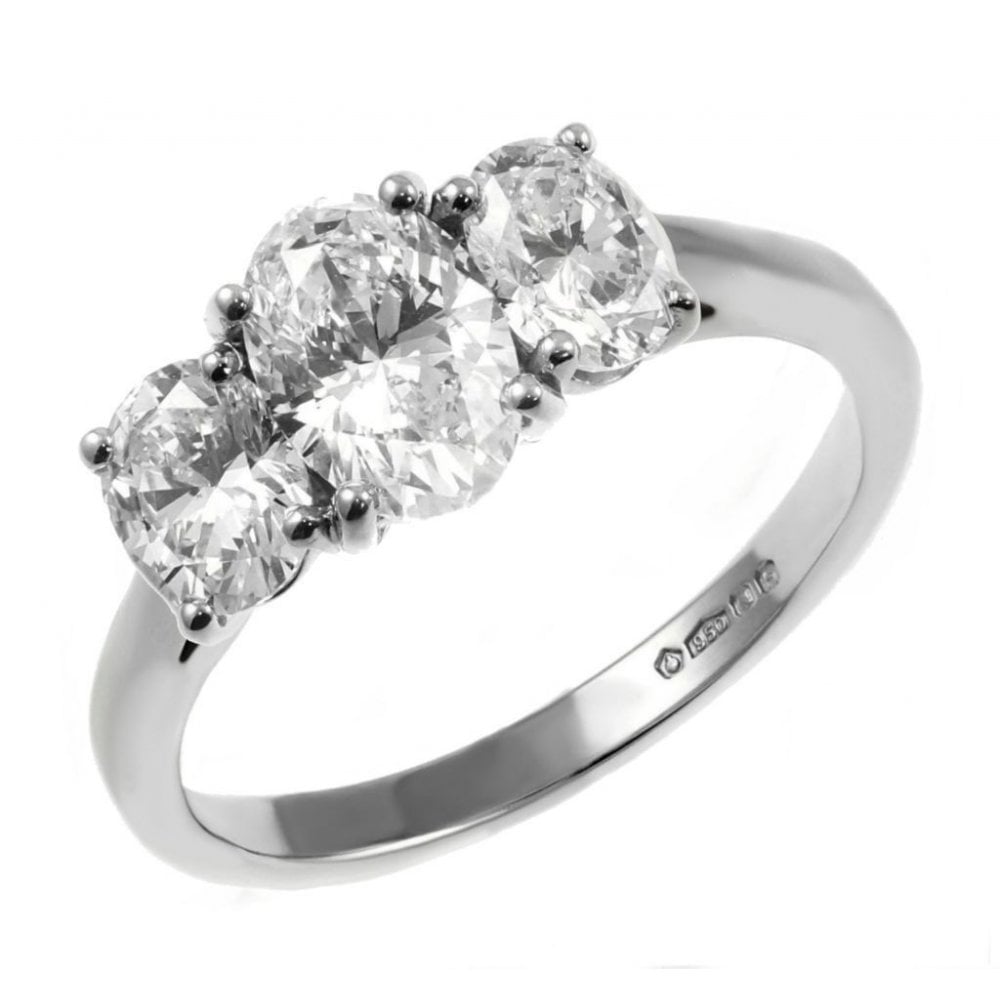 Platinum 2.00ct D VS2 GIA oval diamond 3 stone ring