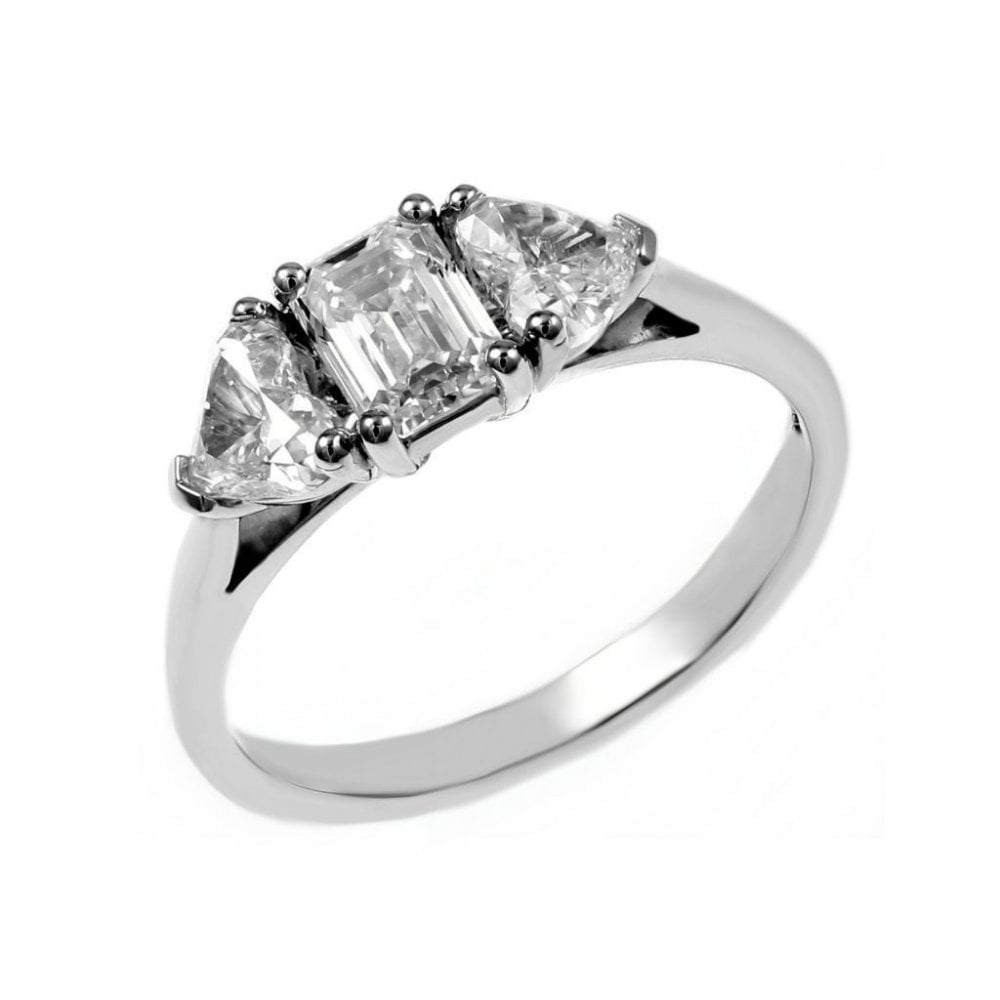 Platinum 1.50ct F VVS2 GIA emerald cut diamond 3 stone ring