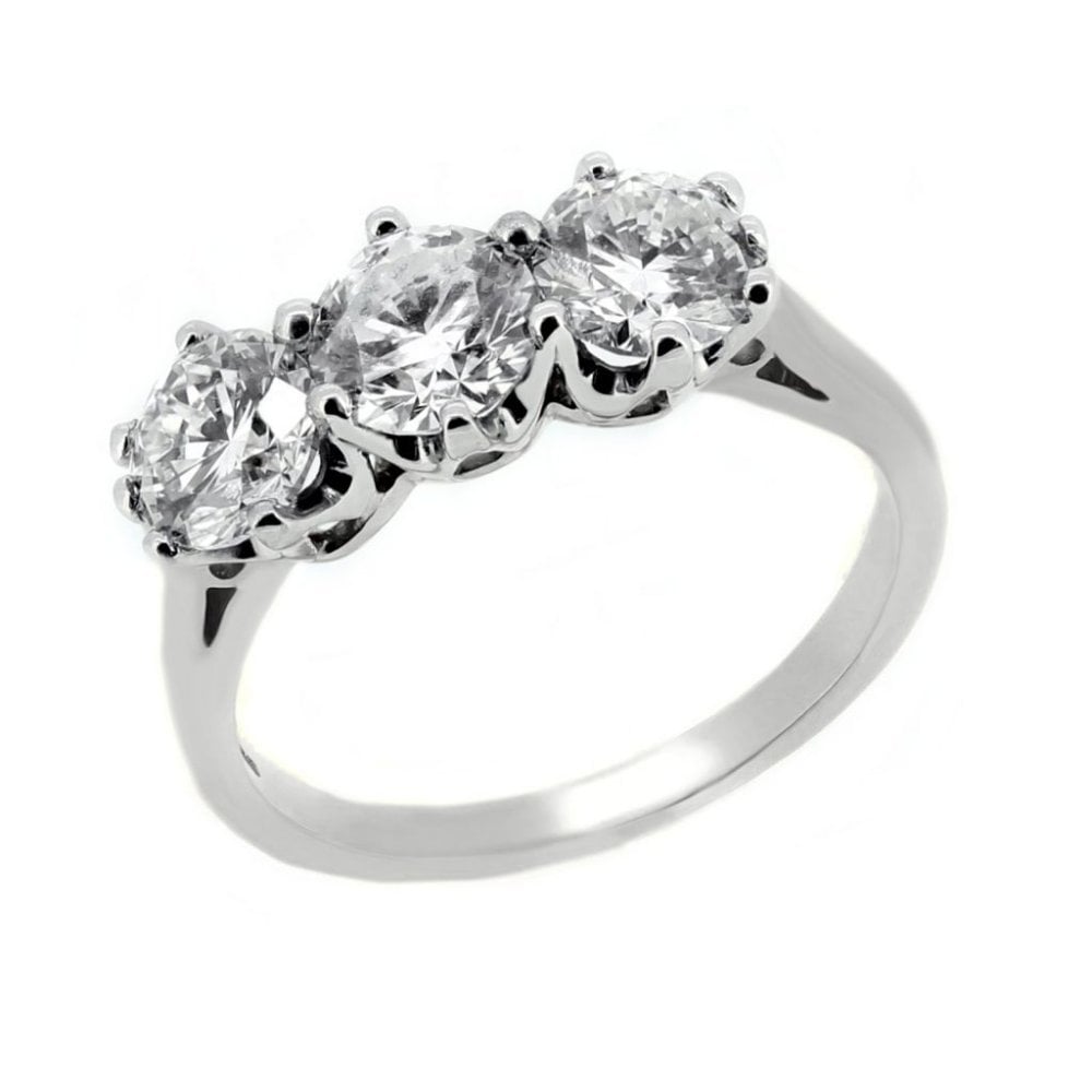 Platinum 2.04ct round brilliant cut diamond 3 stone ring