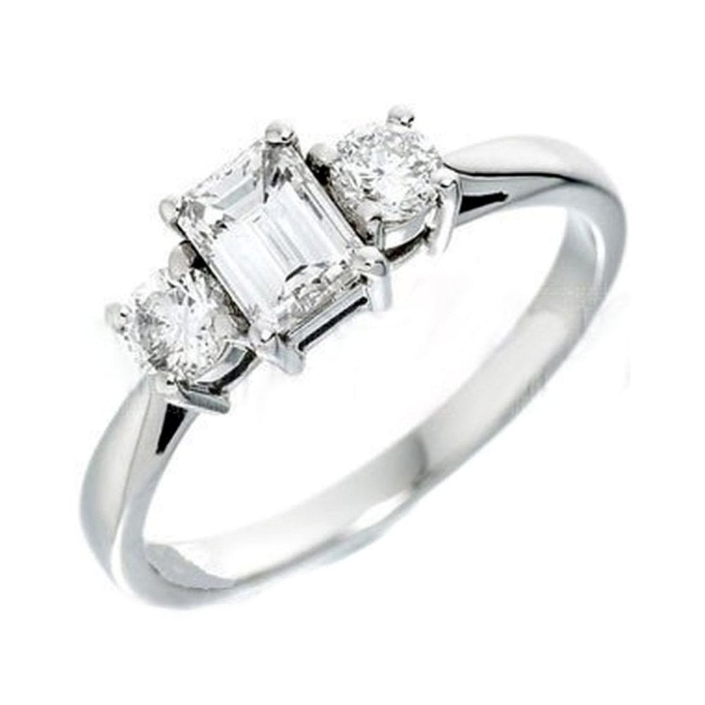 Platinum 0.50ct emerald & round diamond 3 stone ring