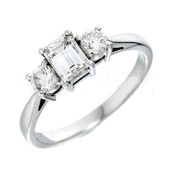 Platinum 0.50ct emerald & round diamond 3 stone ring