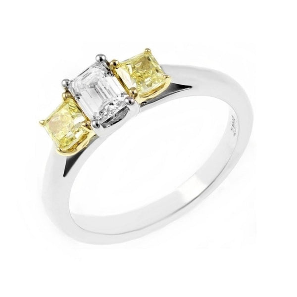 Platinum 1.15ct GIA fancy yellow diamond 3 stone ring