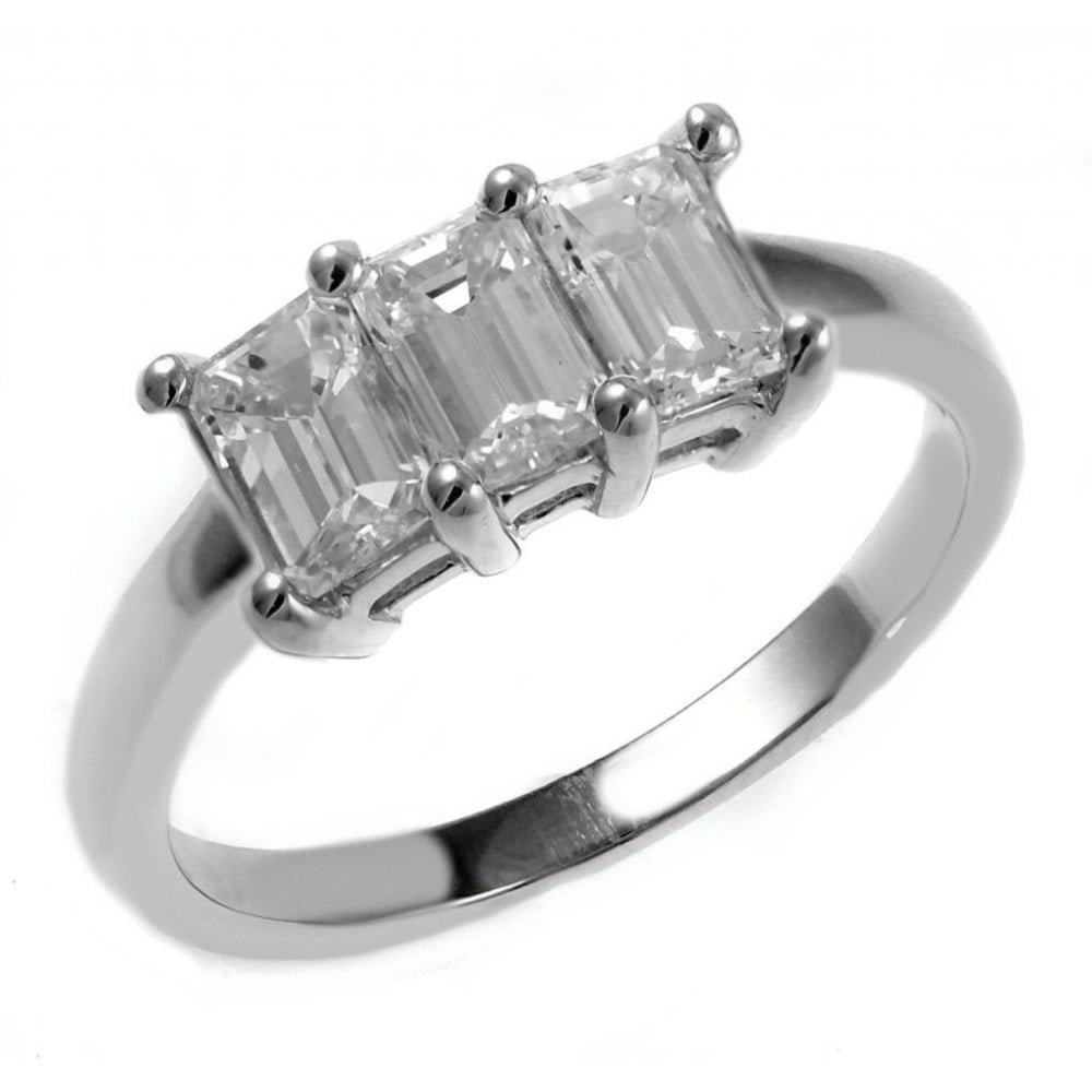 Platinum 1.40ct emerald cut diamond 3 stone ring