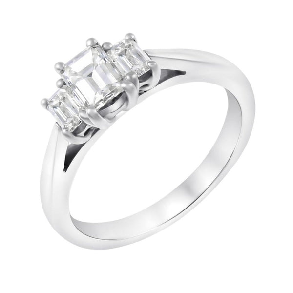 Platinum 1.27ct D VS2 GIA emerald cut diamond 3 stone ring