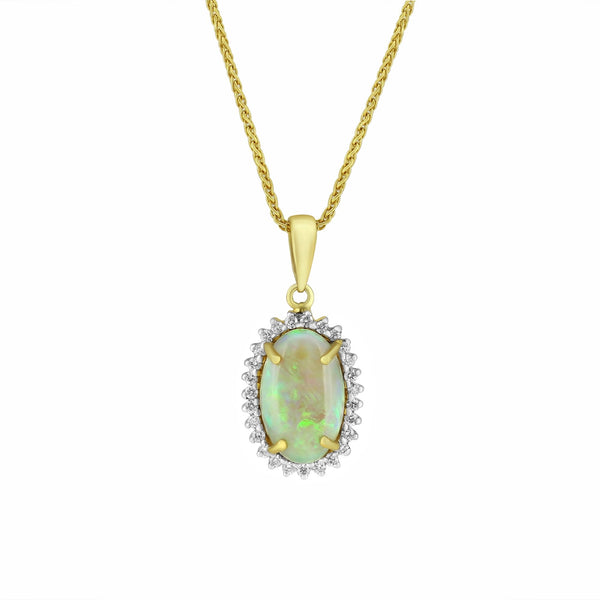 18ct yellow gold 3.07ct natural opal & 0.29ct diamond pendant
