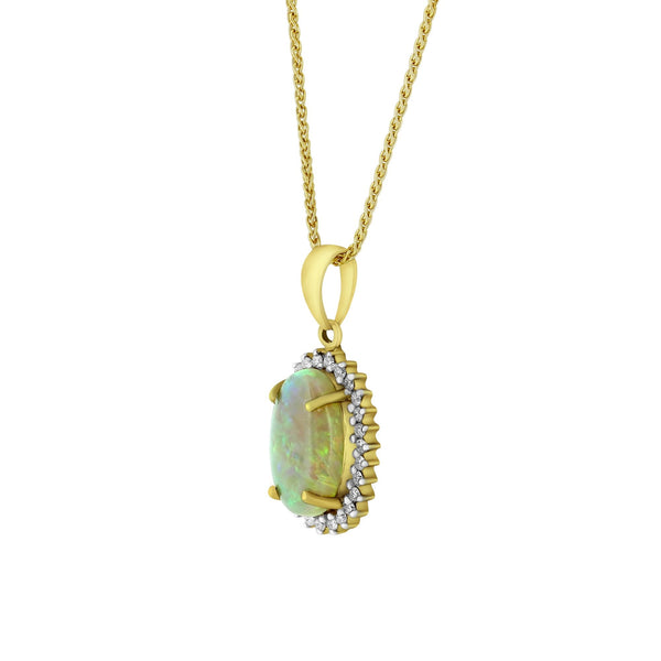 18ct yellow gold 3.07ct natural opal & 0.29ct diamond pendant