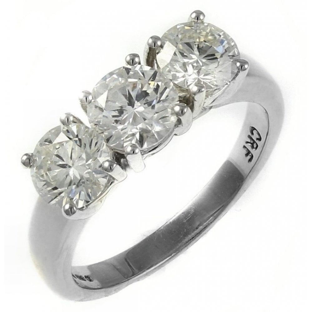 Platinum 1.50ct F VS2 GIA round brilliant 3 stone diamond ring