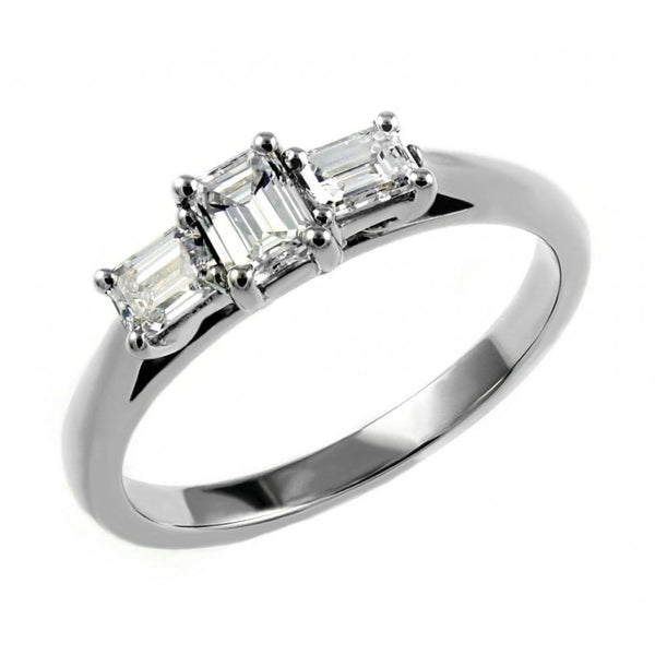 Platinum 0.75ct emerald cut diamond 3 stone horizontal ring