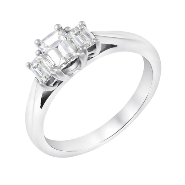 Platinum 0.75ct emerald cut diamond 3 stone ring