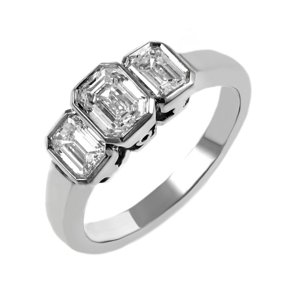 Platinum 1.29ct D VS2 GIA emerald cut diamond 3 stone ring