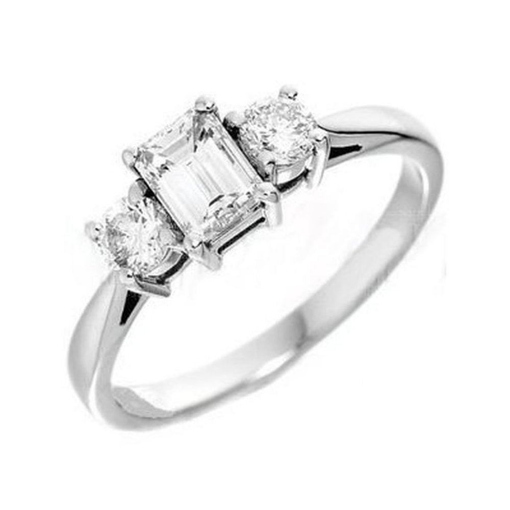 Platinum 2.05ct D VS2 GIA emerald & round 3 stone diamond ring
