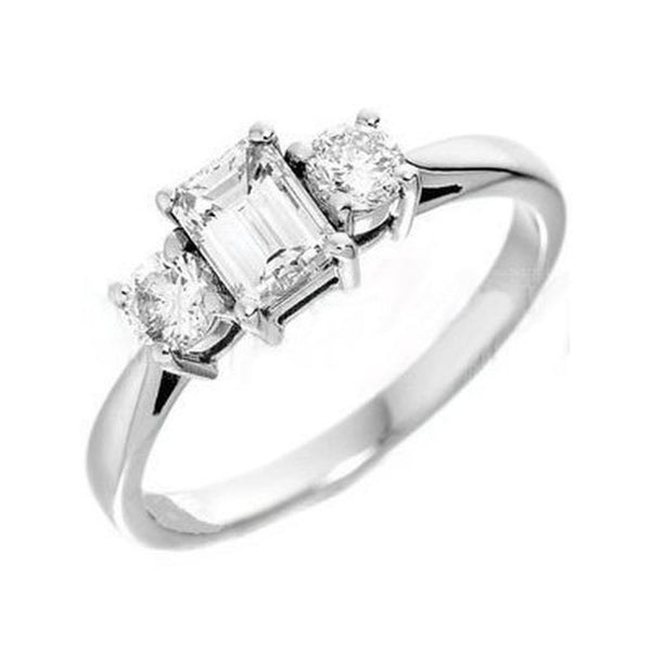 Platinum 2.05ct D VS2 GIA emerald & round 3 stone diamond ring
