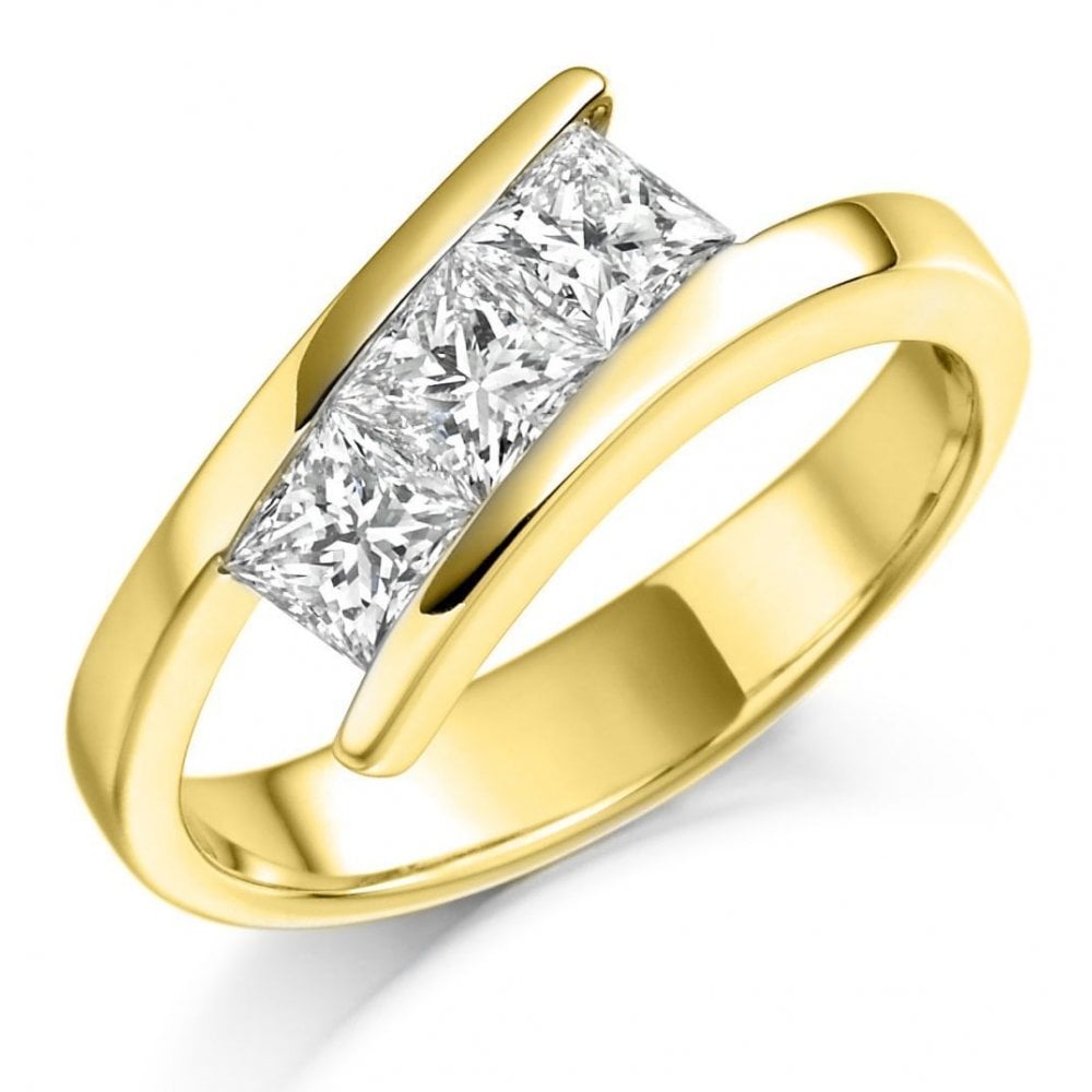 18ct yellow gold 1.00ct 3 stone princess diamond trilogy ring