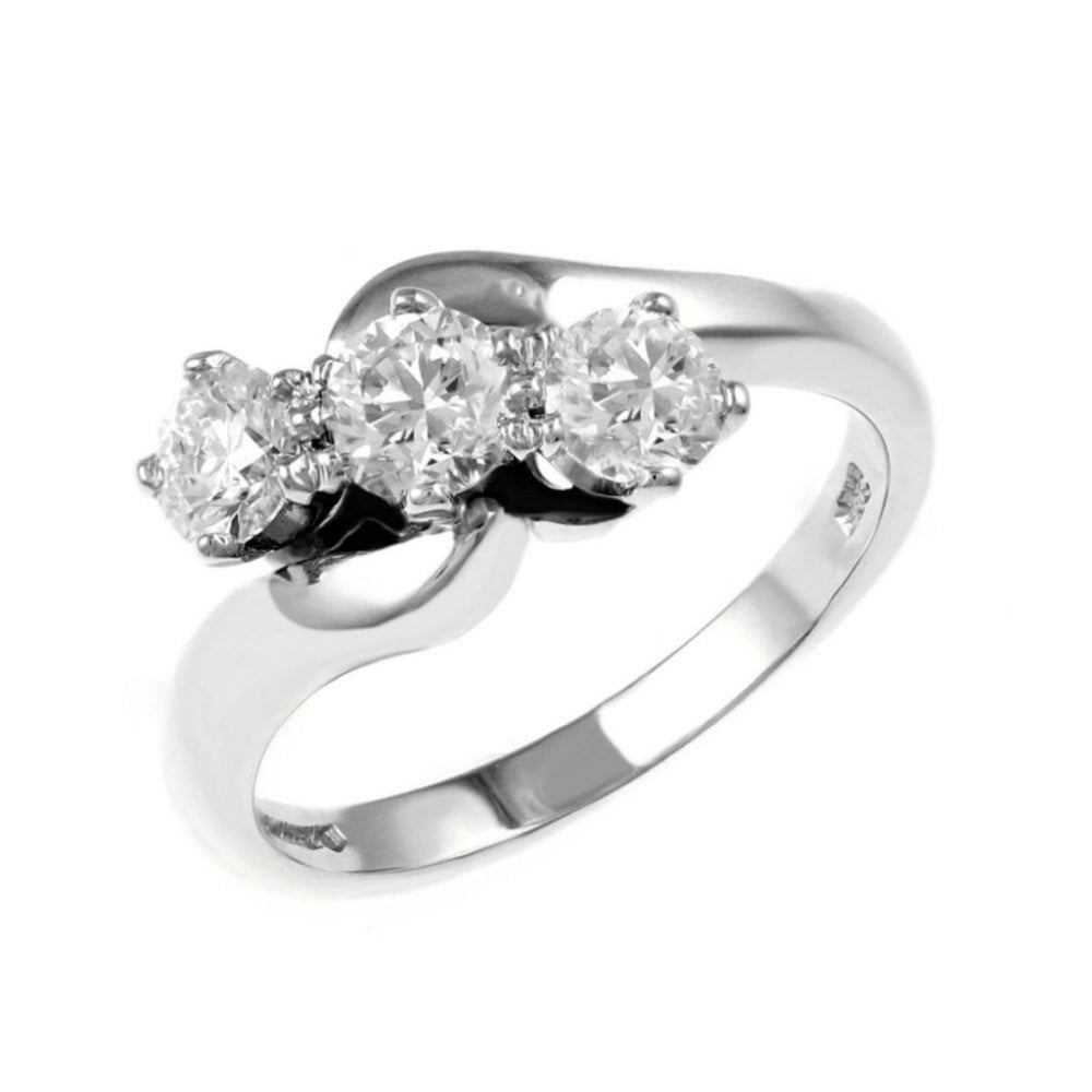Platinum 0.52ct round brilliant cut diamond 3 stone twist ring