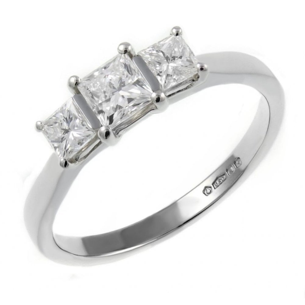 Platinum 0.80ct D VVS2 GIA princess cut 3 stone diamond ring