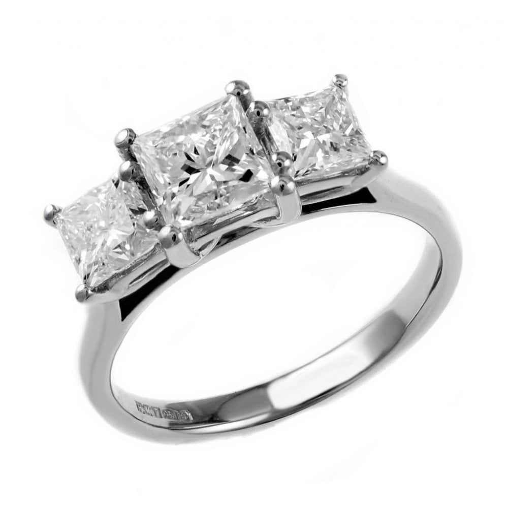 Platinum 2.04ct GIA princess cut diamond 3 stone ring