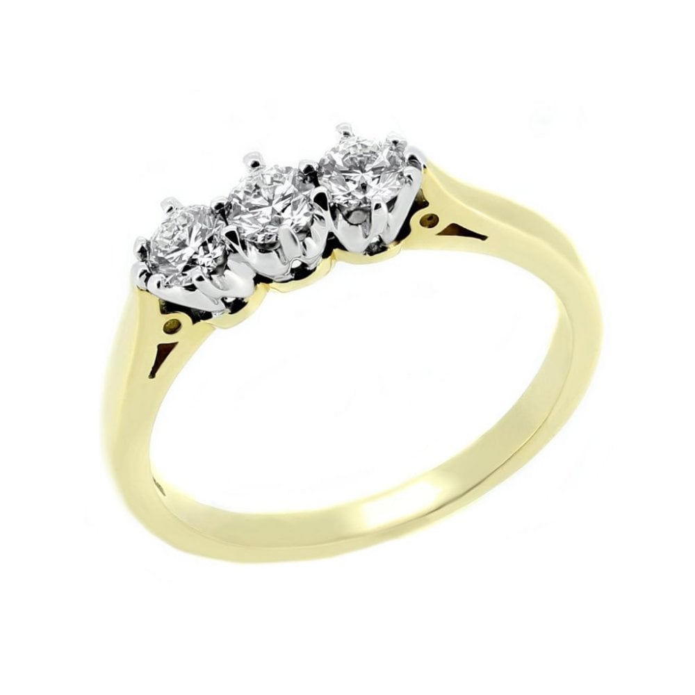 18ct yellow gold 0.51ct round brilliant cut diamond 3 stone ring