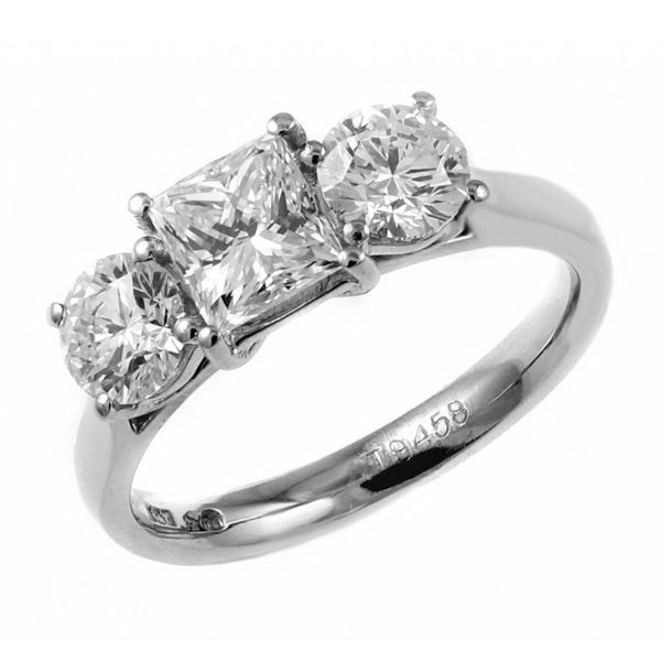 Platinum 2.05ct F VS2 GIA princess & round diamond 3 stone ring