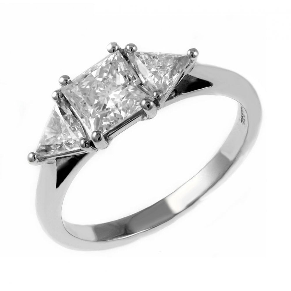 Platinum 1.46ct princess & trillion cut diamond 3 stone ring