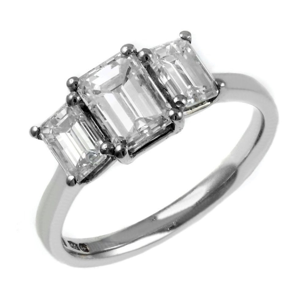 Platinum 2.03ct E VS1 GIA emerald cut 3 stone diamond ring