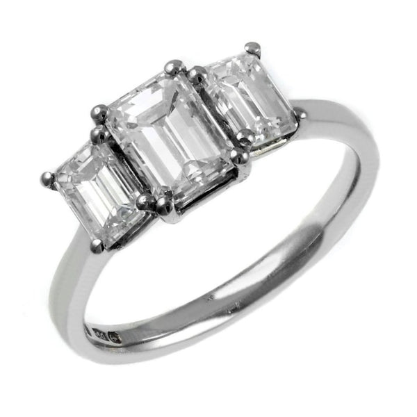 Platinum 2.03ct E VS1 GIA emerald cut 3 stone diamond ring